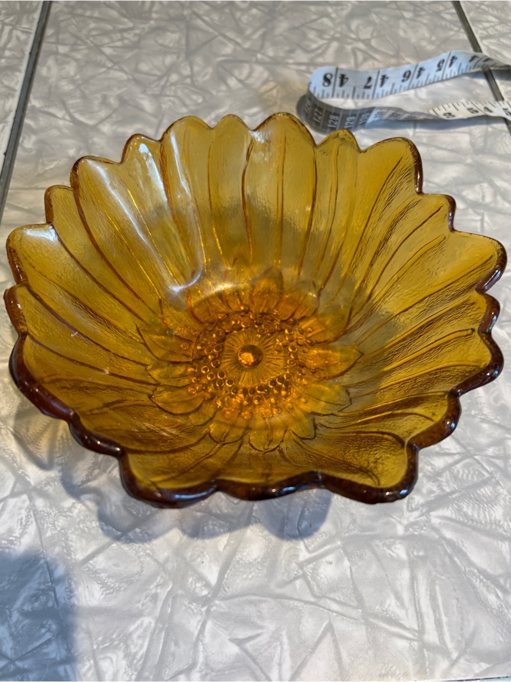 Indiana Glass Amber Harvest Gold Sunflower Vintage Serving Bowl Candy Dish 7"